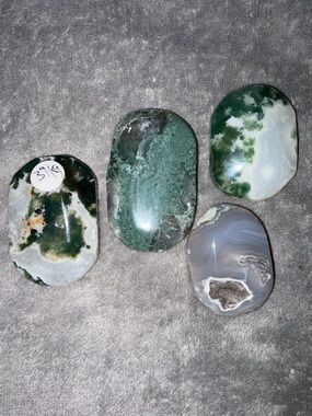 Polished Moss Agate Palm Stones - Green and Gray Decorative Set